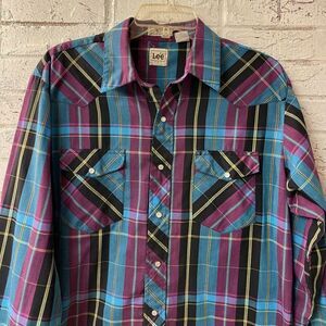 Vintage Lee 70's Western Snap Wrancher Cowboy Shirt L